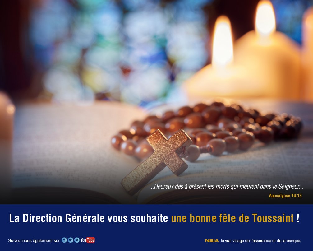 [#NSIANews]

✝️ À tous nos défunts, une pieuse pensée 🙏🏾.

NSIA ASSURANCES vous souhaite une bonne fête de Toussaint.

#NSIAAssurances #GroupeNSIA #Fete #Toussaint #defunts #Benin #Bonnefetedetoussaint
