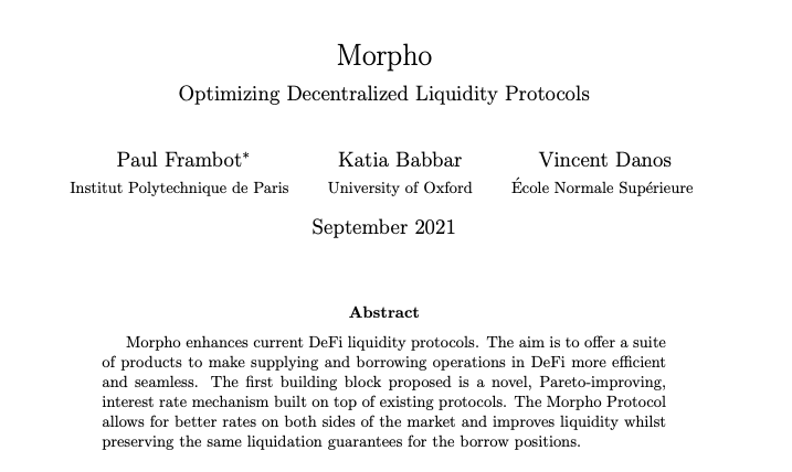 Morpho 🦋 is a completely new kind of #DeFi protocol that improves the capital-efficiency of #AAVE or #Compound whilst preserving the same liquidity and risk guarantees.

But how does it really work? Morpho's #WhitePaper is now available!

👉 whitepaper.morpho.best