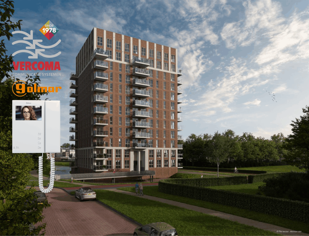 202 app. Slotvrouwe | GTwin
Pal t.o. Slot Assumburg. Drie stijlvolle woontorens die het kasteel met de buurt verbinden. In alle app. een #videomonitor met hoorn, TEKNA-S GTwin. Gelast op  beveiligde splitter. Entrees met NEXA code-scroll panelen #Golmar #GTwin #Deurvideo