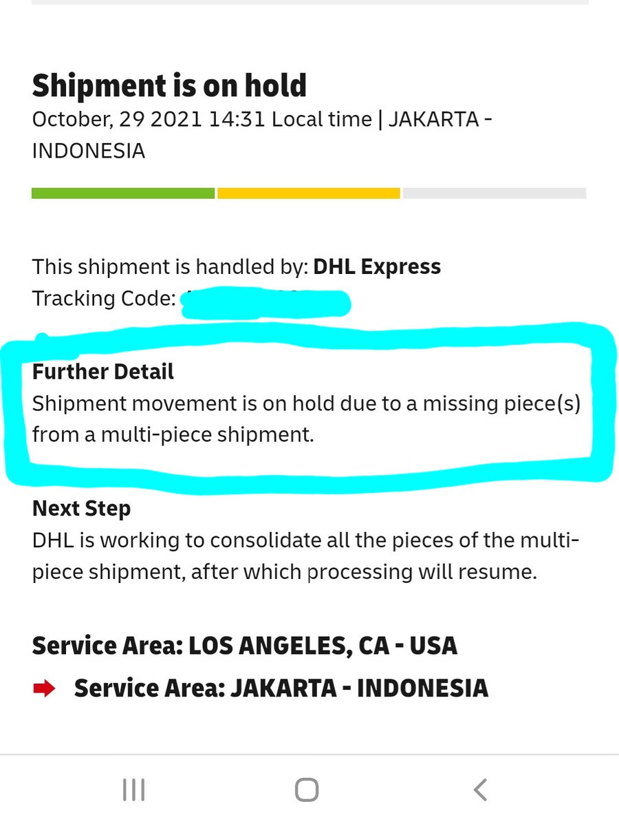 Mas_Day's tweet photo. Hallo @DHLexpress I hv 1 pckge has not rcvd untill today (AWB:45****7993). Even after we sent pymnt via cash deposit (duty&amp;tax) to Citibank VA today, the pymnt status hasn't been rcvd. So what is the function of VA? FYI this shipment has also been delayed as below pict. https://t.co/gH4kTXCTEE