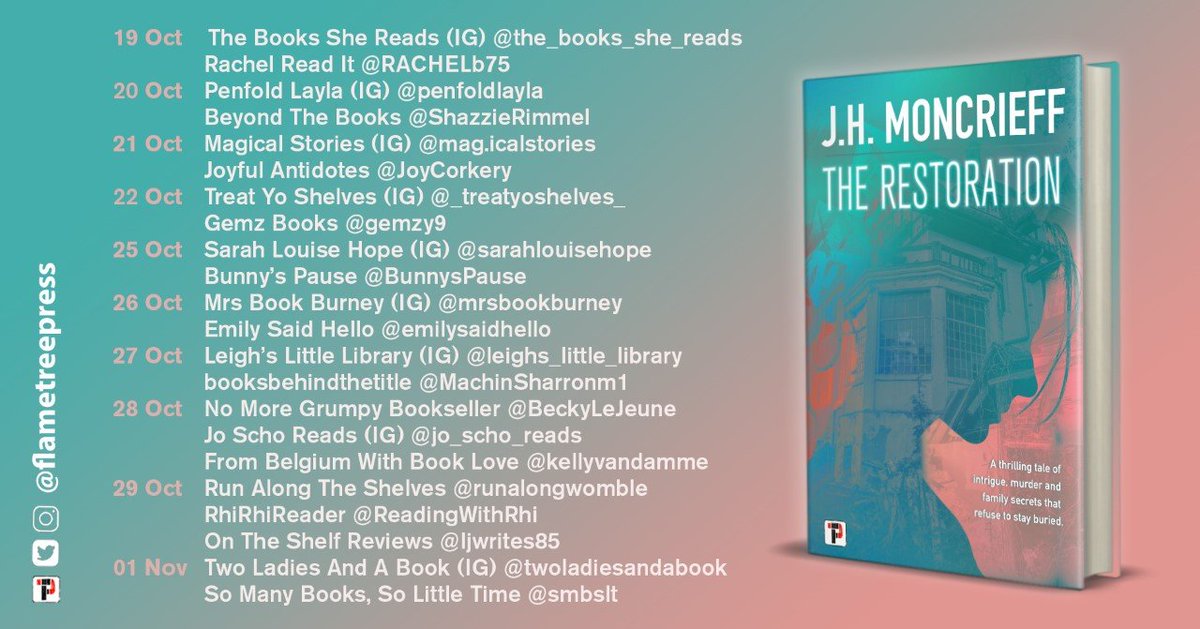 RandomTTours's tweet image. a quick spooky read that I’d recommend to any mystery lover out there who likes a ghostly twist to their stories.

@ljwrites85 talks about #TheRestoration by @JH_Moncrieff with #RandomThingsTours @flametreepress 

ontheshelfreviews.wordpress.com/2021/10/29/the…