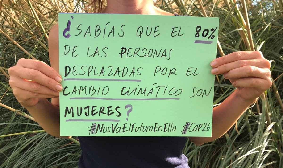 ⚠️Las mujeres se encuentran entre las más afectadas por el #CambioClimático 

➡️En la #COP26, es imprescindible que las medidas que se adopten incorporen una perspectiva de género interseccional en el marco de los Derechos Humanos. 

#NosVaElFuturoEnEllo #EnsHiVaElFutur