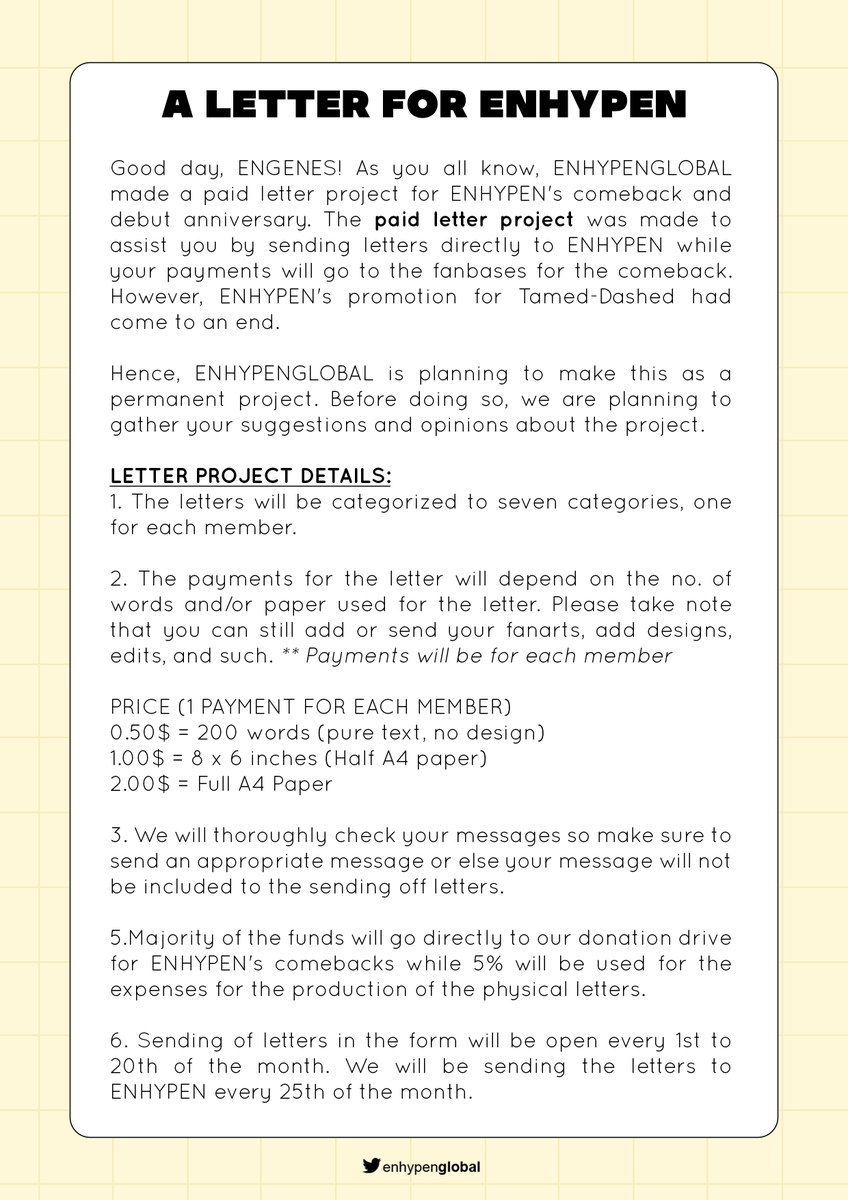 ENGLOBALTEAM's tweet photo. [ADMIN] 211101 

A letter for ENHYPEN project proposal to ENGENEs arranged by ENHYPEN GLOBAL. 

#ENHYPEN #엔하이픈 #エンハイプン @ENHYPEN @ENHYPEN_members https://t.co/mYSARMOJJm