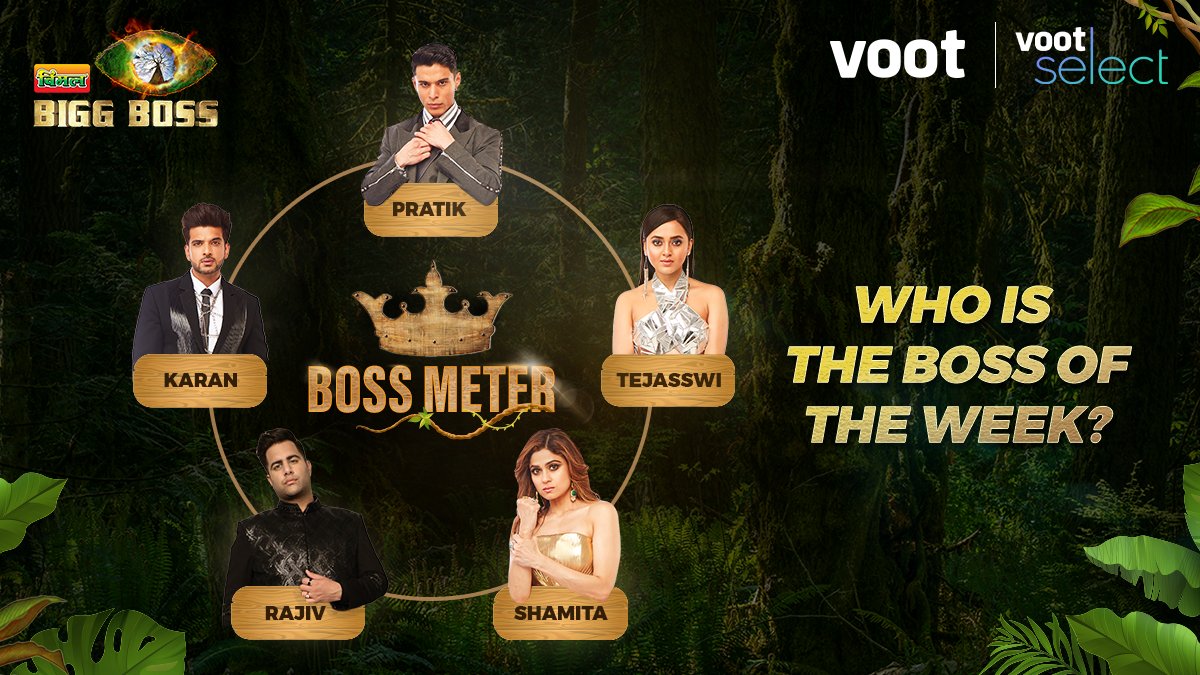 VootSelect's tweet photo. #BiggBoss15 mein koi captain nahi hai iss week, par winner banane ki race mein kaun hai inme se sabse aage? Kaun hoga aapka “Boss of the week”?
To vote, comment with their hashtags 👉
#TejasswiIsTheBoss
#PratikIsTheBoss
#ShamitaIsTheBoss
#RajivIsTheBoss
#KaranIsTheBoss https://t.co/Qg9FApqbRS