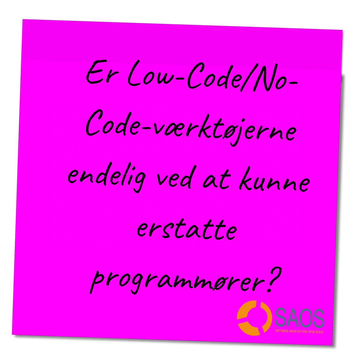 lundogbendsen's tweet photo. Hvor langt er Low-code/No-code værktøjerne kommet, hvad tænker du? 

På #SAOS 2021 kan det være din post-it, der sætter diskussionen i gang blandt nogle af landets dygtigste IT-arkitekter.

Tilmeld dig nu: https://t.co/ZGZe4dpQwP
#lowcode #nocode #software #softwarearchitecture https://t.co/E0kTfu2CX4