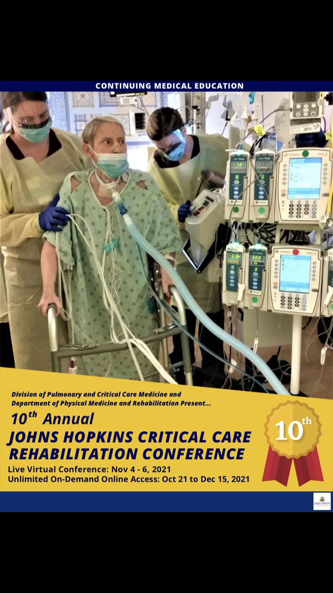 icurehab's tweet photo. Conference hashtag: #ICUrehab

On Nov 4, 5 &amp; 6 2021, Live Tweeting from
@icurehab 
@PICU_Up &amp;
@HopkinsAMP 

10th Anniversary of
Johns Hopkins Critical Care Rehab Conference

Visit Exhibitor Hall (Open to Public!)
—> win FREE registration to 2022 Conference https://t.co/PgGfRqqBNs https://t.co/0kTxQ553Bz