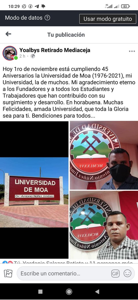 Yoalbys's tweet photo. Somos Universidad de Moa y Vamos a por la Excelencia en la Gestión de los Procesos Universitarios. Viva la @UniversidadMoa en su 45 Aniversario!!! @columbie2019 @CubaMES @yurisley_valdes https://t.co/NgWIXBi6MV