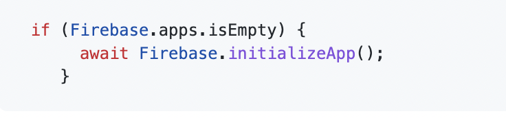 marksaito4's tweet image. アプリがbackground状態でfirebase関連の処理を行おうとすると、foregroundで
Firebase.initilizeApp()
しているにも関わらず、
[core/no-app] No Firebase App &apos;[DEFAULT]&apos; has been created
というエラーが出る。

backgroundで呼ばれる処理では、以下の画像の処理を入れる
#Flutter #Firebase