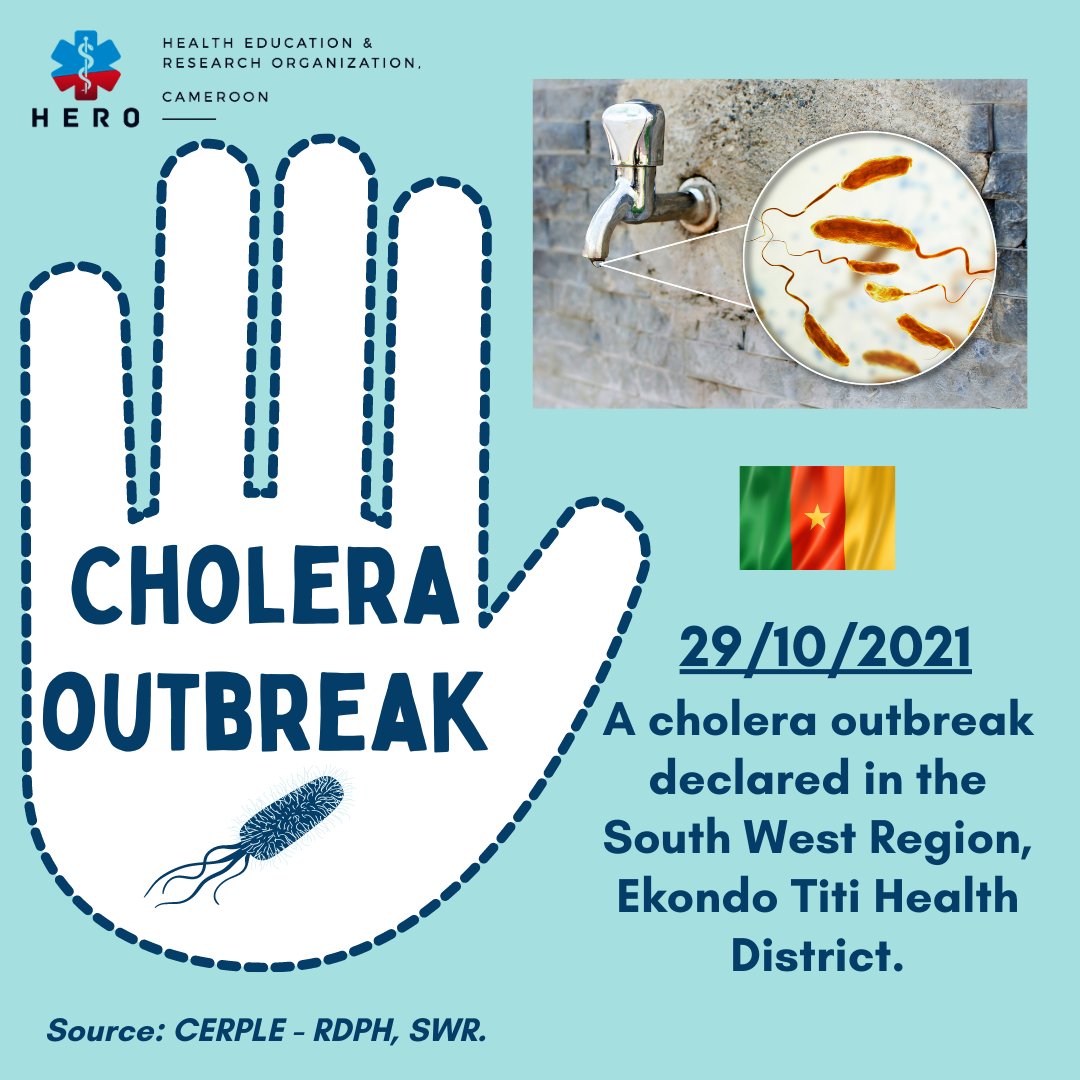 HeroCameroon's tweet photo. A NEW CHOLERA OUTBREAK IN THE SOUTH WEST REGION!

As of the 29th of October, the Ekondo Titi Health district of the SW region is experiencing a cholera outbreak!

#cholera
#RDPH
#SWR
#HEROCameroon. https://t.co/3geb7trDvQ