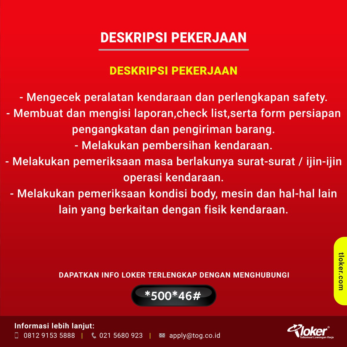 info_tloker's tweet photo. Bergabung menjadi bagian dari PT Multi Hanna Kreasindo sebagai driver.

Kirim CV terbaru kamu ke nomor kontak atau email yang tertera pada design gambar.

Like dan Share lowongan ini kepada teman, saudara atau tetangga kamu yang membutuhkan. https://t.co/peXHv50HMj