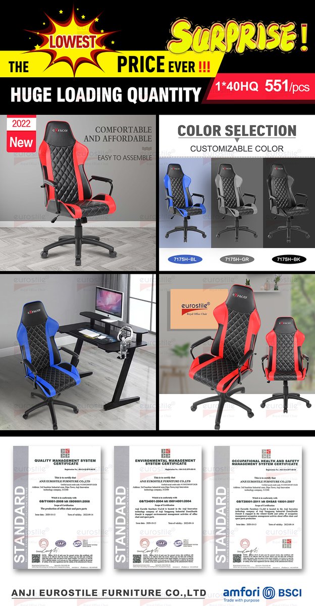 Dear VIP Partner, how are you? How is your business? Are you looking for an adult full-function gaming chair with, a price below 45.00 US$ if yes, this post is for you!!! 
 For any details please feel free to contact me 
Rayan Lee 
Email : sales3@zjseating.com
WP:+8613511277569