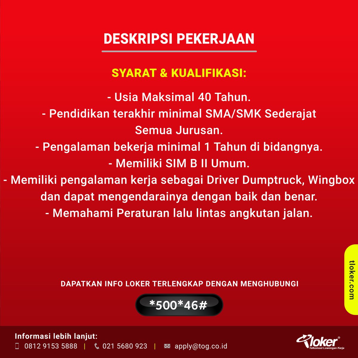 info_tloker's tweet photo. Bergabung menjadi bagian dari PT Multi Hanna Kreasindo sebagai driver.

Kirim CV terbaru kamu ke nomor kontak atau email yang tertera pada design gambar.

Like dan Share lowongan ini kepada teman, saudara atau tetangga kamu yang membutuhkan. https://t.co/peXHv50HMj