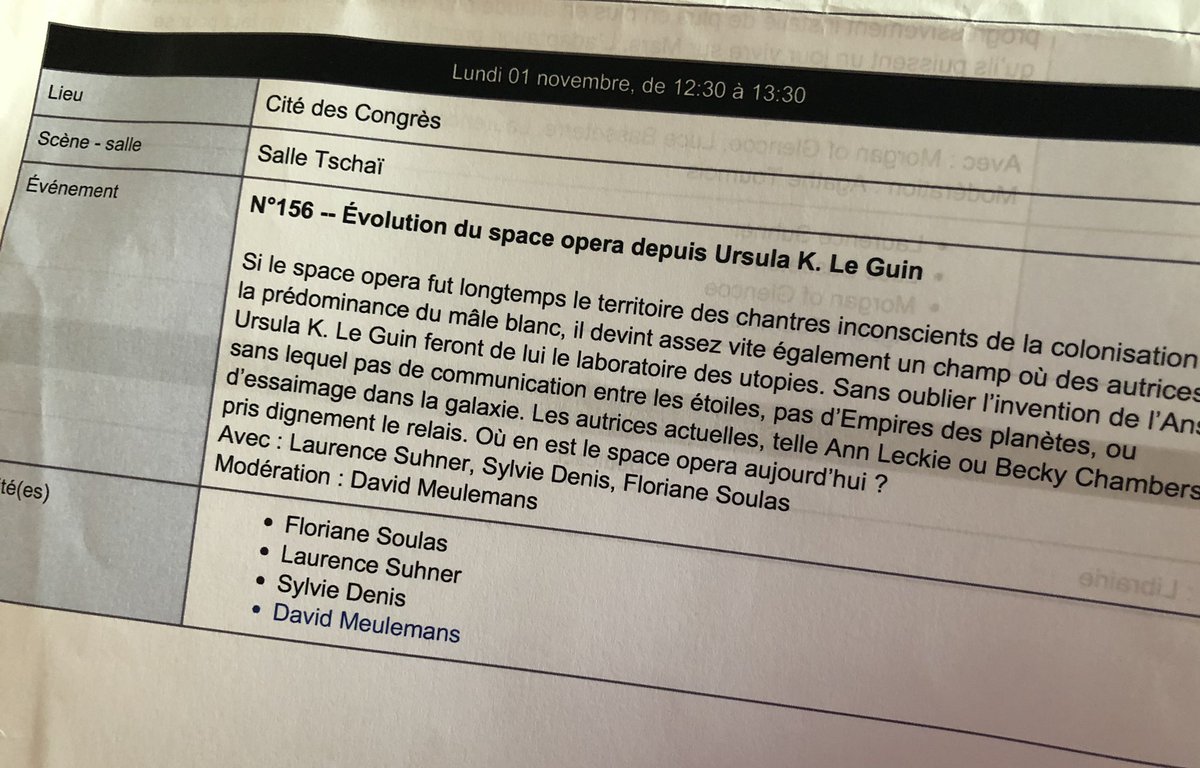 suhner_laurence's tweet photo. Utopiales, 1er nov, 12h30 Evolution du #spaceopera #sciencefiction #utopiales #laurencesuhner #quantika #ziusudra https://t.co/jJCfZiJAt4