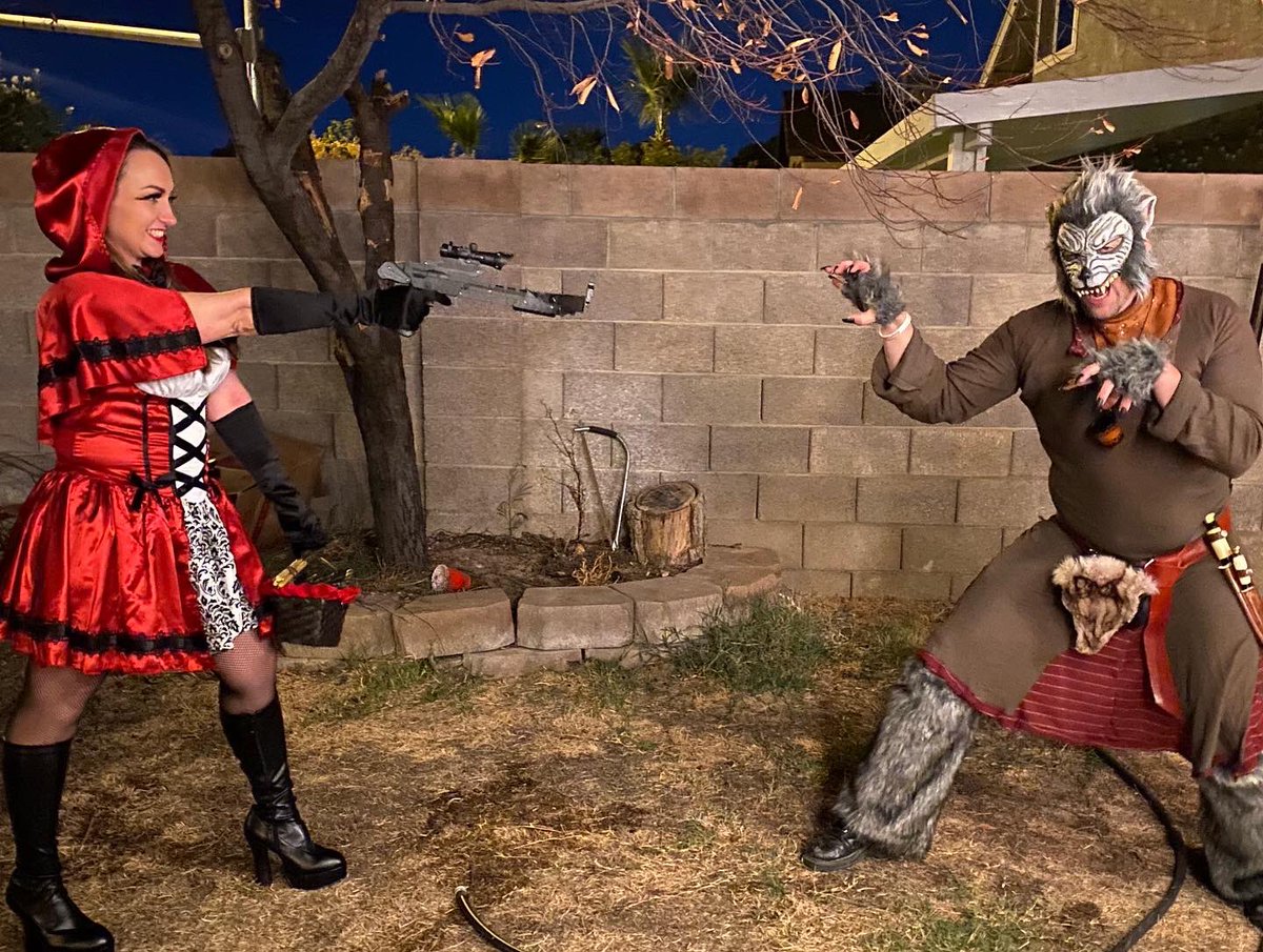 Hisdiaperness's tweet photo. My big bad wolf costume and my friend Dana as little red riding hood. https://t.co/h4EfNXXPCo