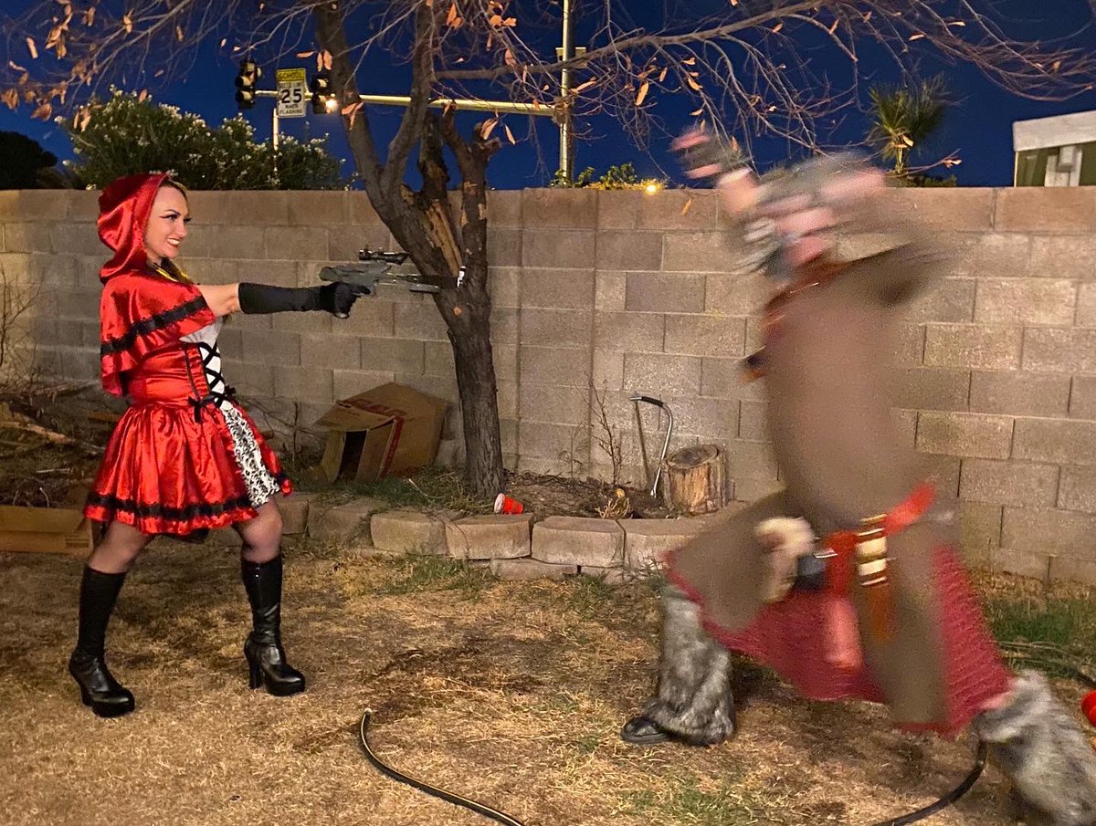 Hisdiaperness's tweet photo. My big bad wolf costume and my friend Dana as little red riding hood. https://t.co/h4EfNXXPCo