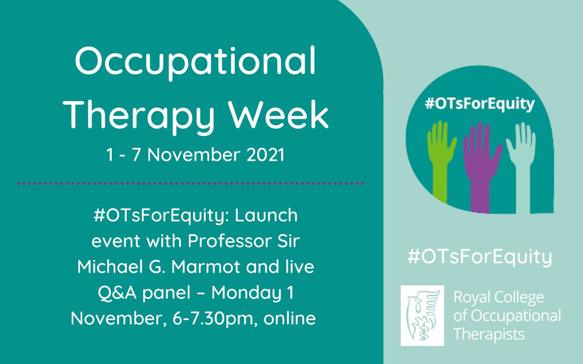 This week is Occupational Therapy Week 2021 and <a href="/theRCOT/">Royal College of Occupational Therapists</a> are launching their new health equity campaign #OTsForEquity. 

Join their series of free online events running throughout this week. Find out how you can get involved here: bit.ly/3bnH2yF #OTsForEquity #OTweek2021