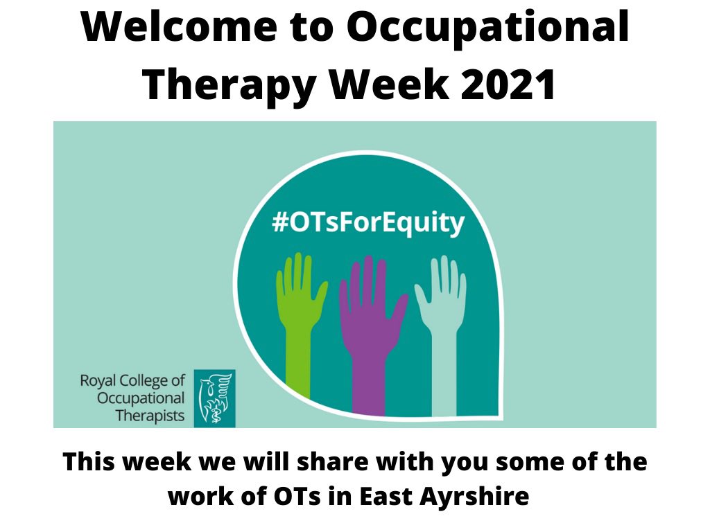 Occupational Therapy Week 2021 is here. Look out for posts from us through the week promoting the work of OT here in East Ayrshire <a href="/LianneMcInally1/">Lianne McInally</a> <a href="/lkerrOTahp/">Lindsay Kerr</a> <a href="/EAHSCP/">East Ayrshire HSCP</a> <a href="/eastayrshireOT/">East Ayrshire OT</a>