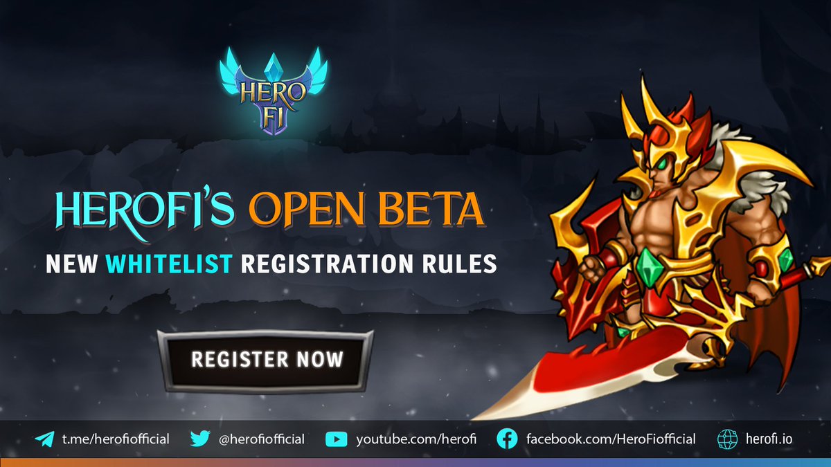 🎉 HEROFI's OPEN BETA NEW WHITELIST REGISTATION RULES 🎉
😍 Recognizing your support in the past few days, HeroFi team decided to expand the Whitelist to create more opportunities for you to experience the HeroFi Open Beta version.
👉 More Detail: t.me/herofiann/629