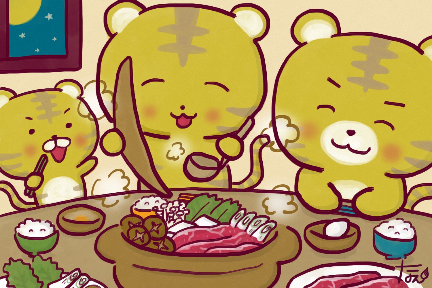 なえ ほんわか動物イラスト 鍋 今年も11月 お鍋が恋しい季節です 寄せ鍋 キムチ鍋 豆乳鍋など アレンジは無限大ですね 北海道あるある で すき焼きのお肉は昔から豚肉でした 一人で気軽に 家族でグツグツ お鍋で温まりましょう