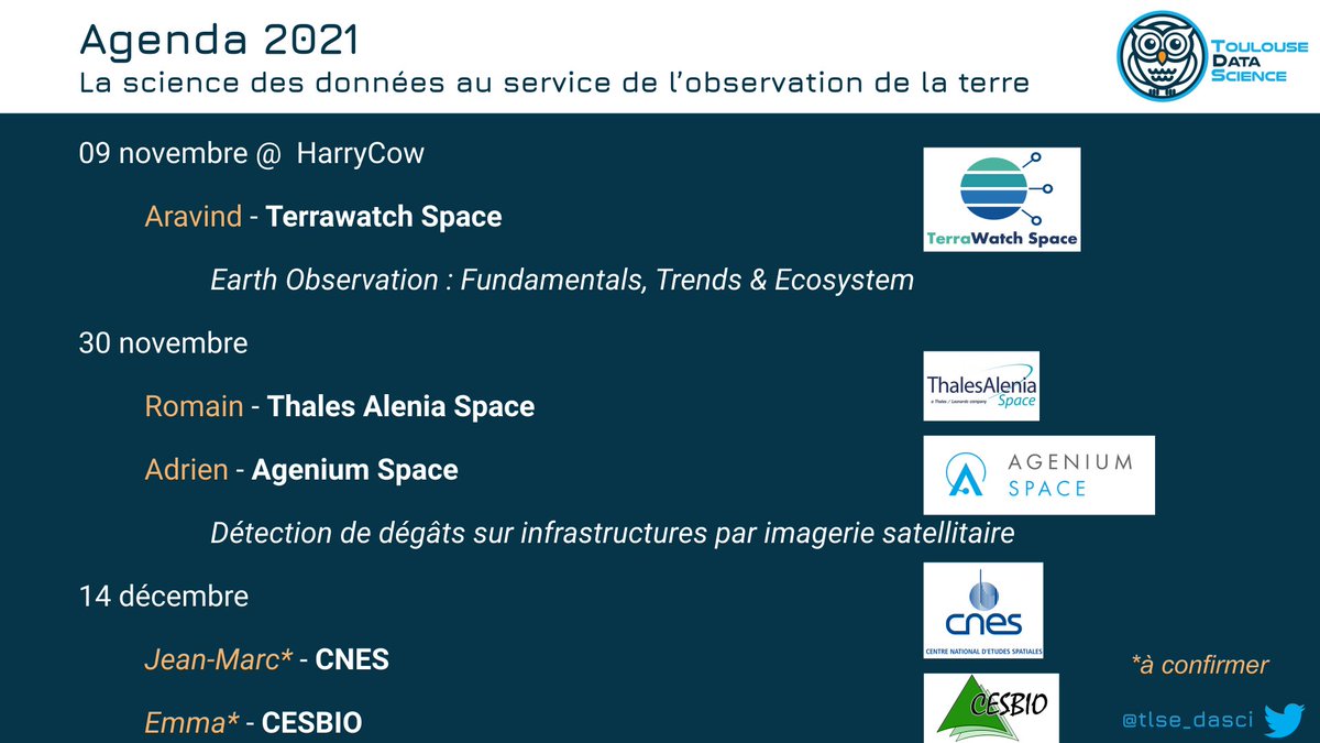 👋Le Toulouse Data Science reprend du service ! Après un data mojito réussi au Gigiland, nous terminons l'année en fanfare avec meetups centrés autour de l'Observation de la Terre 🌍🛰 &amp; la science des données 🤖