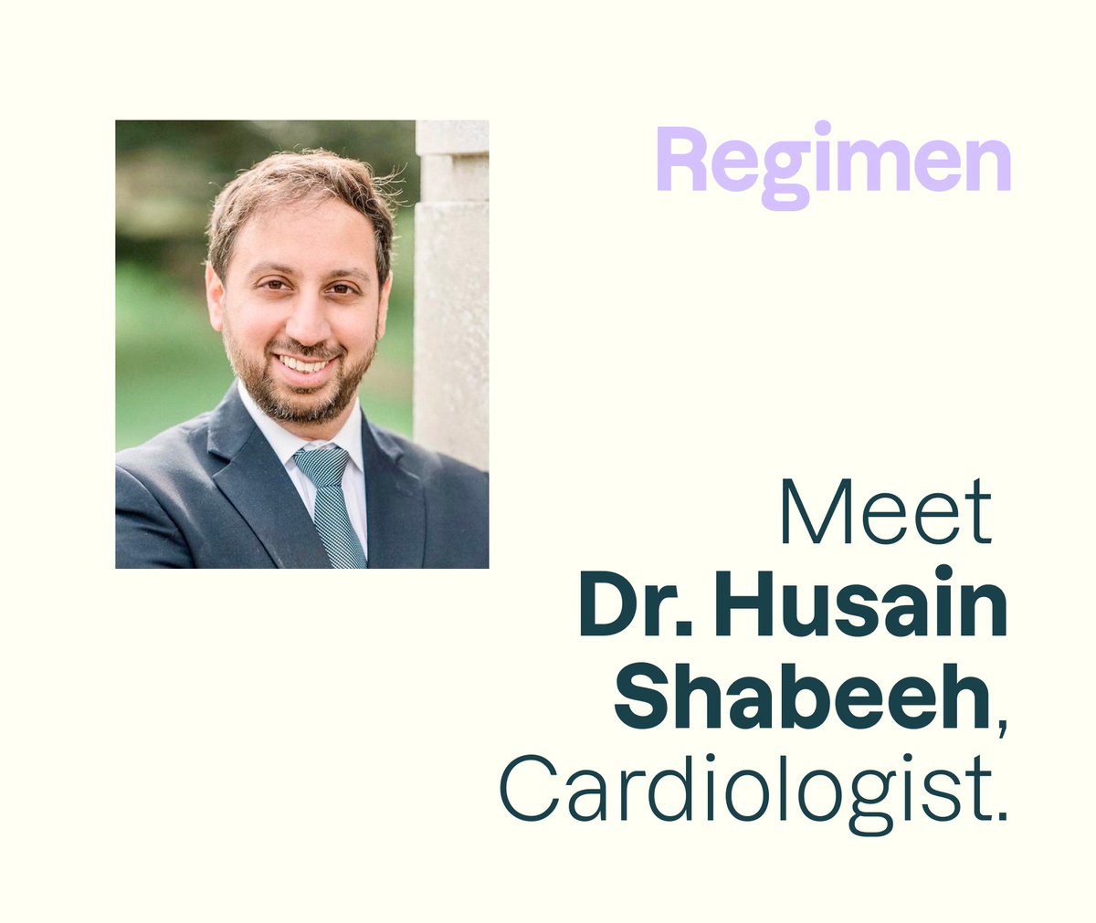 joinregimen's tweet photo. Continuing our #RegimenIntroductions, we're thrilled to introduce cardiologist Dr. Husain Shabeeh, who advises the #RegimenProgram on all matters of cardiovascular health! Learn more about his impressive work on our Facebook and Instagram pages. https://t.co/tc5Ly59wdi