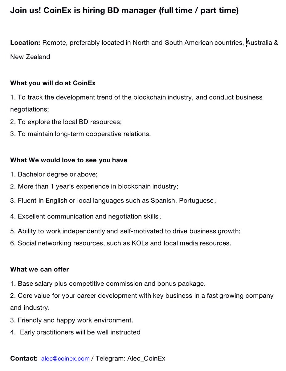 CryptoGlobalBD's tweet photo. CoinEx is HIRING NOW! Please come to JOIN US! https://t.co/iA8oD5udUg