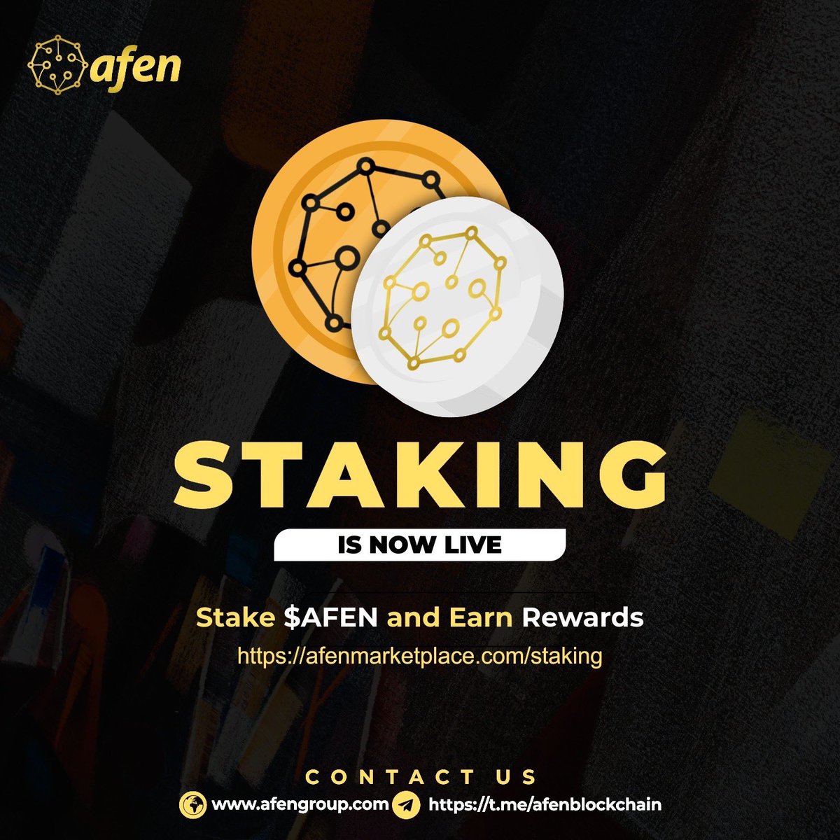 Afenblockchain's tweet photo. Staking is now live people! 💡

to stake $AFEN tokens and earn rewards, 
Go to https://t.co/npTe9vixCR 

The higher the stake, the more rewards to benefit. 
Earn tokens and #NFTs when you commit $AFEN to our staking pool. 

Let's go! 

#STAKE #AFEN #BSC https://t.co/8RzTDCZscN