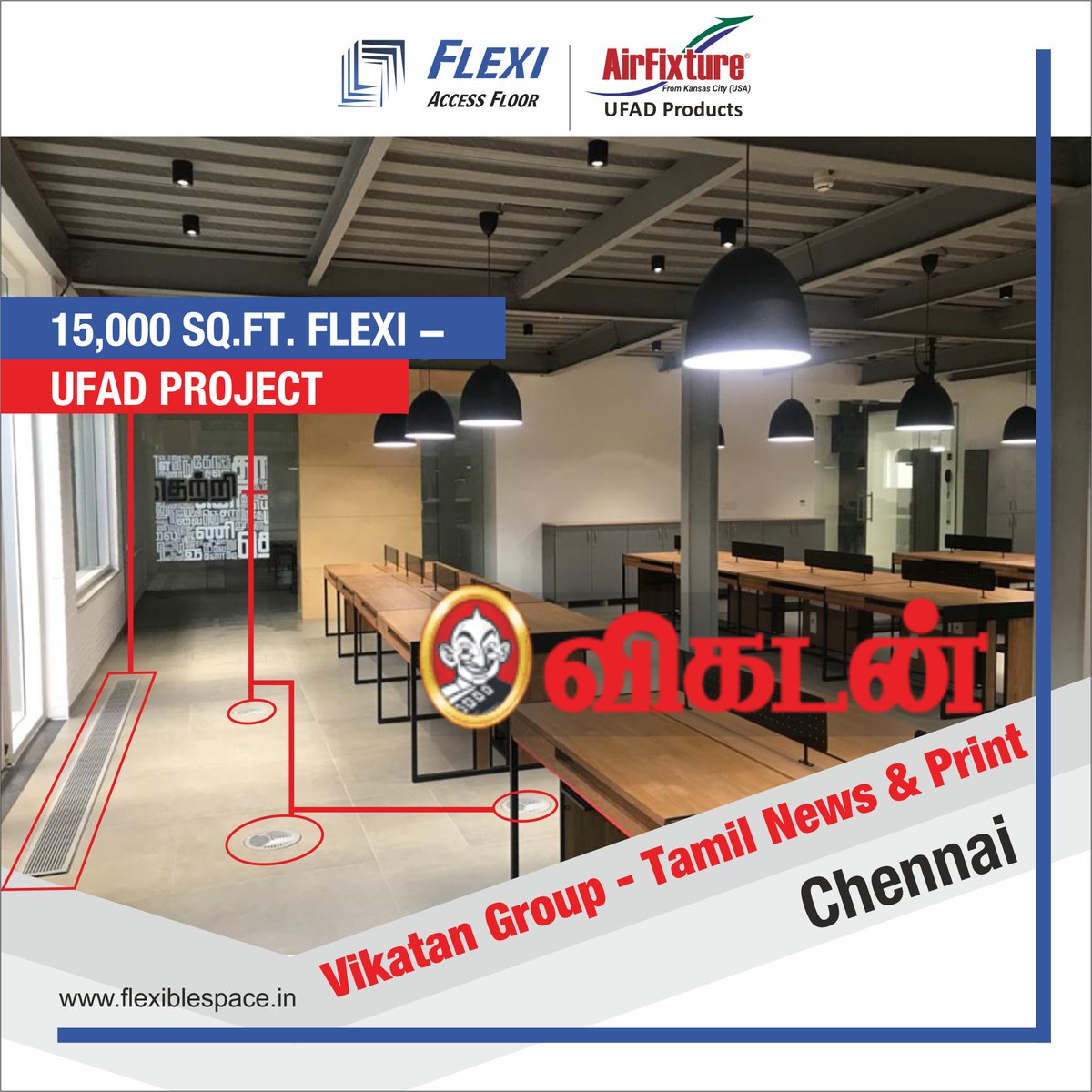 Flexifloor's tweet photo. The fastest #growing #network for #Tamil #News &amp; #print as well as #digital #ANANDA #VIKATAN Group has chosen the fastest growing #Raised #Access #floors- #FLEXIFLOORS with #Under #Floor #Air #Distribution
#raisedflooring #underfloorairdistribution #HVAC #UFAD #airfixture #Flexi https://t.co/PeXC1rTNjs
