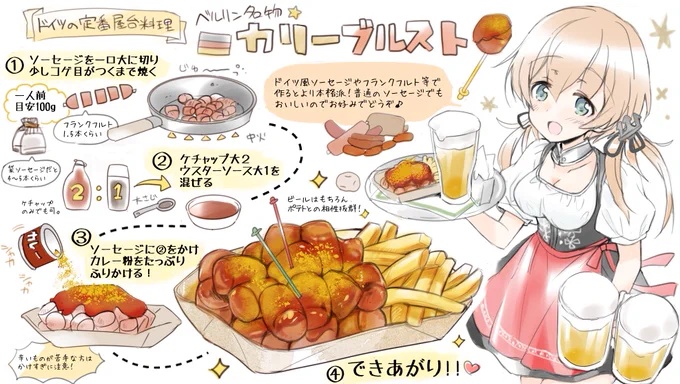 10月終わっちゃったけど、オクトーバーフェストやりそびれた方は秋のおうち飲みや軽食にどうぞ～!ドイツ・ベルリンの屋台料理、カリーブルストです🍴🍺 