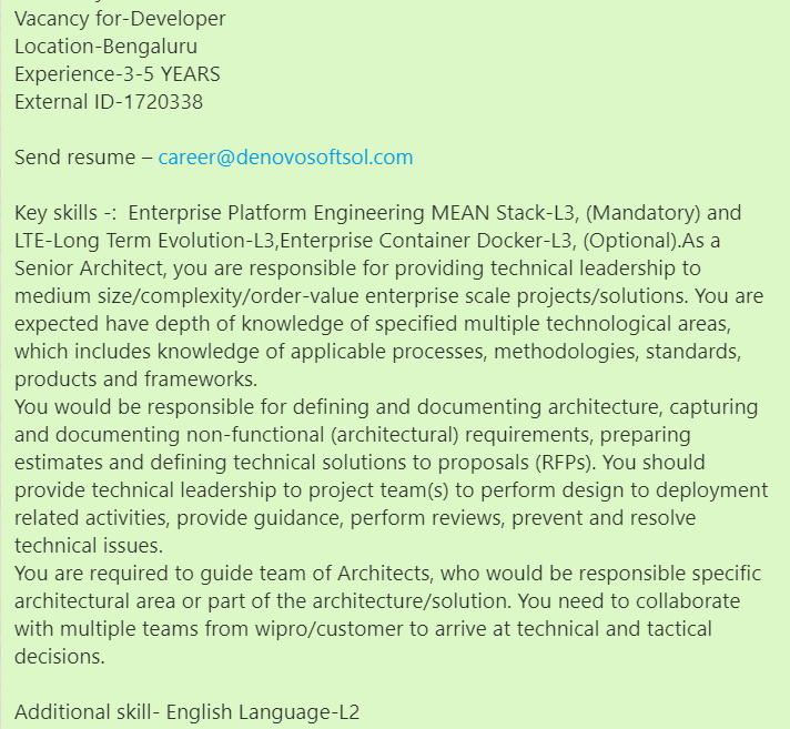 denovosoftsol's tweet photo. #denovojobs #denovo
Vacancy for-Developer
Location-Bengaluru
Experience-3-5 YEARS
External ID-1720338

Send resume – career@denovosoftsol.com
#EnterprisePlatform #PlatformEngineering #MEANstack #WindowsPlatformEngineering #Docker #dataanalyst #Developerjob #LongTermEvolution https://t.co/h8SuGRcSma