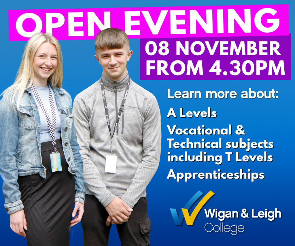 wiganleighcol's tweet photo. EVENT REMINDER
Open Evening Monday 8th November from 4.30pm

To quickly register your place, visit: https://t.co/EvObWMy8m1

We had an amazing Open Evening in October and we can't wait to follow it up with our next one. Just one week to go (Wigan, Parsons Walk).

#LoveOurColleges https://t.co/0FPtlMk1AB