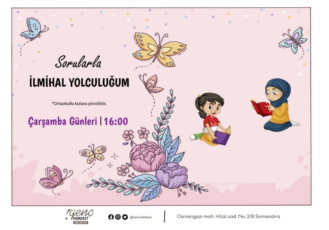 Ortaokullu kızlarımızla yapacağımız "Sorularla İlmihal Yolculuğum" derslerimize bu hafta Çarşamba günü güzel bir tanışma programı ile başlıyoruz☺️

Tüm ortaokullu kız kardeşlerimizi bekliyoruz.

#ilmihal 
#kızlariçinilmihal