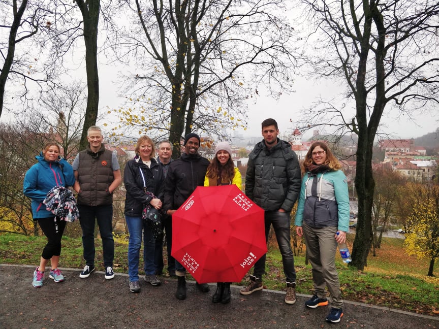 VilniusFreeWalk's tweet photo. So gloomy you can barely see the skyscrapers 🏢 in the distance - we go behind them on our Undiscovered Vilnius tour. Foggy but happy here on our Old Town walking tour, Bastion Hill 😄 🍂 It's incredibly warm this weekend so definitely join us, we can't wait to meet You! 📣🙋🏻‍♂ https://t.co/Am1BSnFDyb