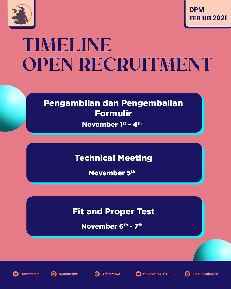 DPMFEBUB's tweet photo. [D-DAY: OPEN RECRUITMENT KETUA PANITIA PEMILWA KM FEB UB 2021] 

Halo KM FEB UB! 

Tidak terasa telah hadir Open Recruitment Ketua Panitia PEMILWA KM FEB UB 2021 

Sekarang adalah kesempatanmu untuk membuktikan persiapam diri kalian untuk ikut andil dan berkontribusi lebih https://t.co/go7PDoacSz