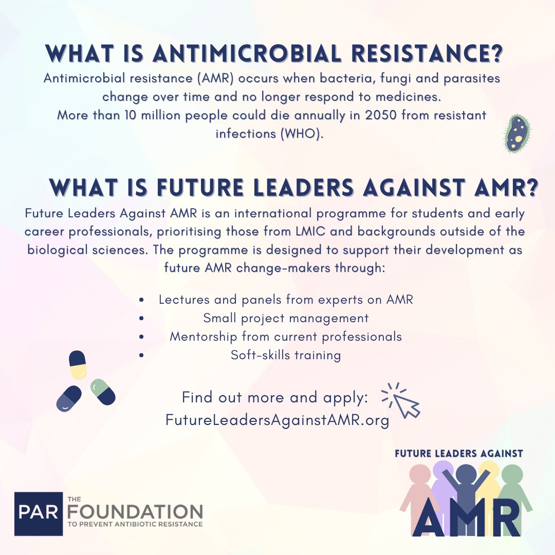 I am excited to announce that applications for  #FutureLeadersAgainstAMR open today! This virtual programme will aim to support students and early-career professionals to become leaders in AMR work. 
Find out more and apply: futureleadersagainstamr.org
#AMR #globalhealth