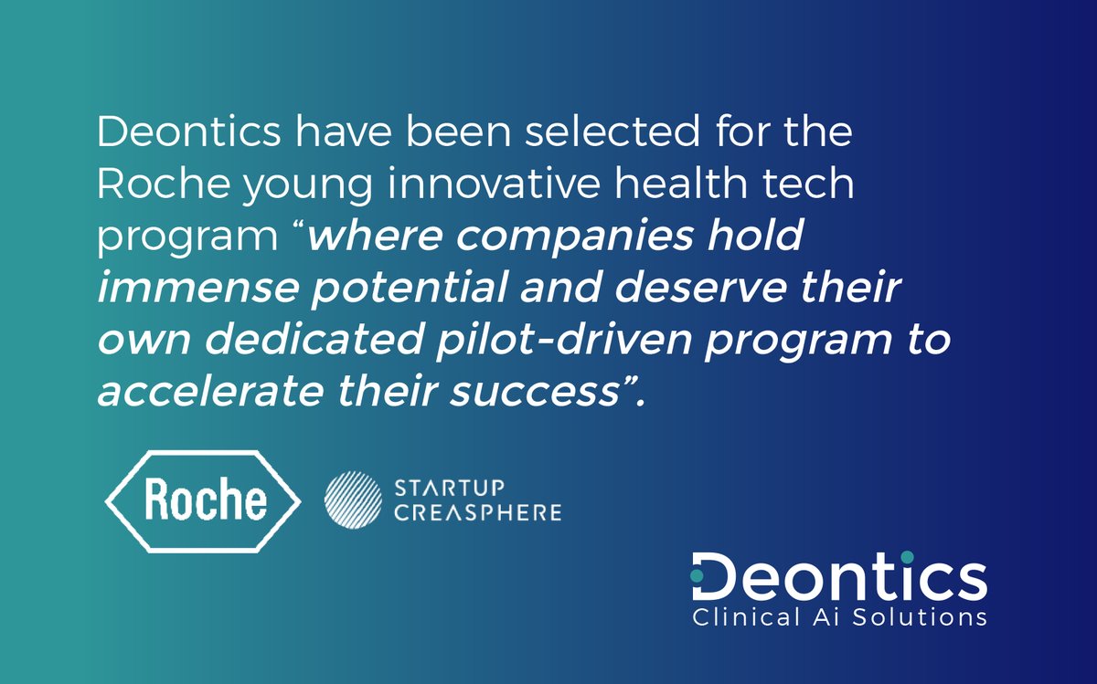 deontics's tweet photo. We are proud to announce we have been selected for the Roche Batch 7 Accelerator programme. We cannot wait to start working with #Roche on this new pilot. #digitalhealth #startups #Roche https://t.co/eUy0HviCKk