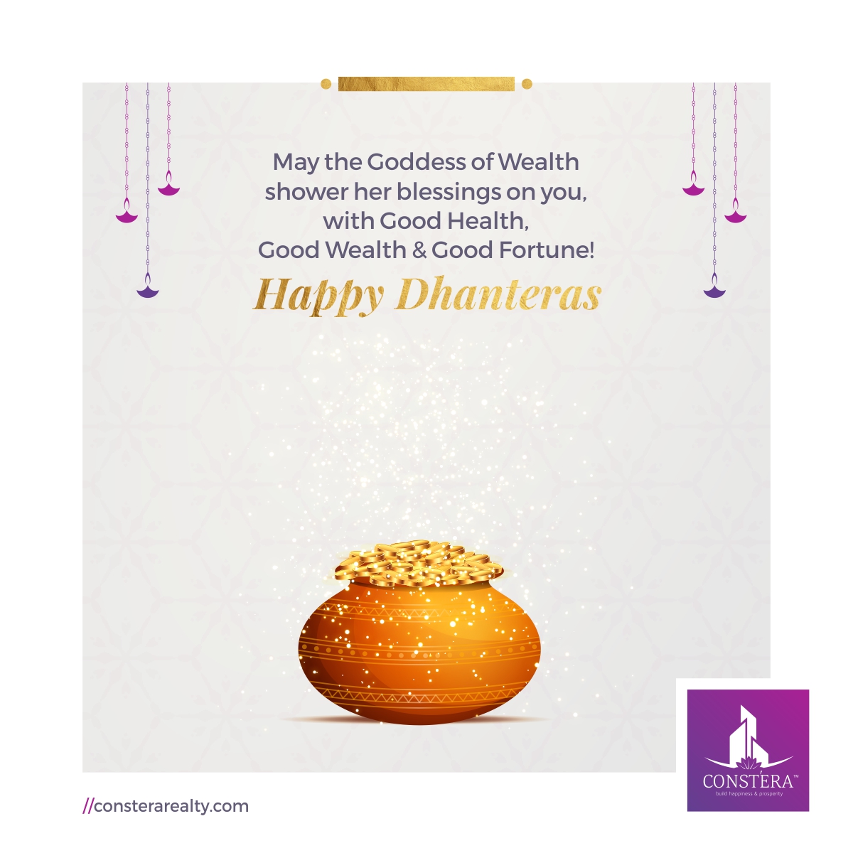 consterarealty's tweet photo. May this #Dhanteras celebrations endow you with opulence and prosperity. Shubh Dhanteras. 

#HappyDhanteras https://t.co/I6qslHxwCK
