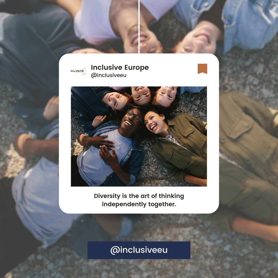 InclusiveEU_'s tweet image. Today's #MondayInspirationalQuote 👉 Diversity: the art of thinking independently together. 
#InclusiveEurope #MondayQuote