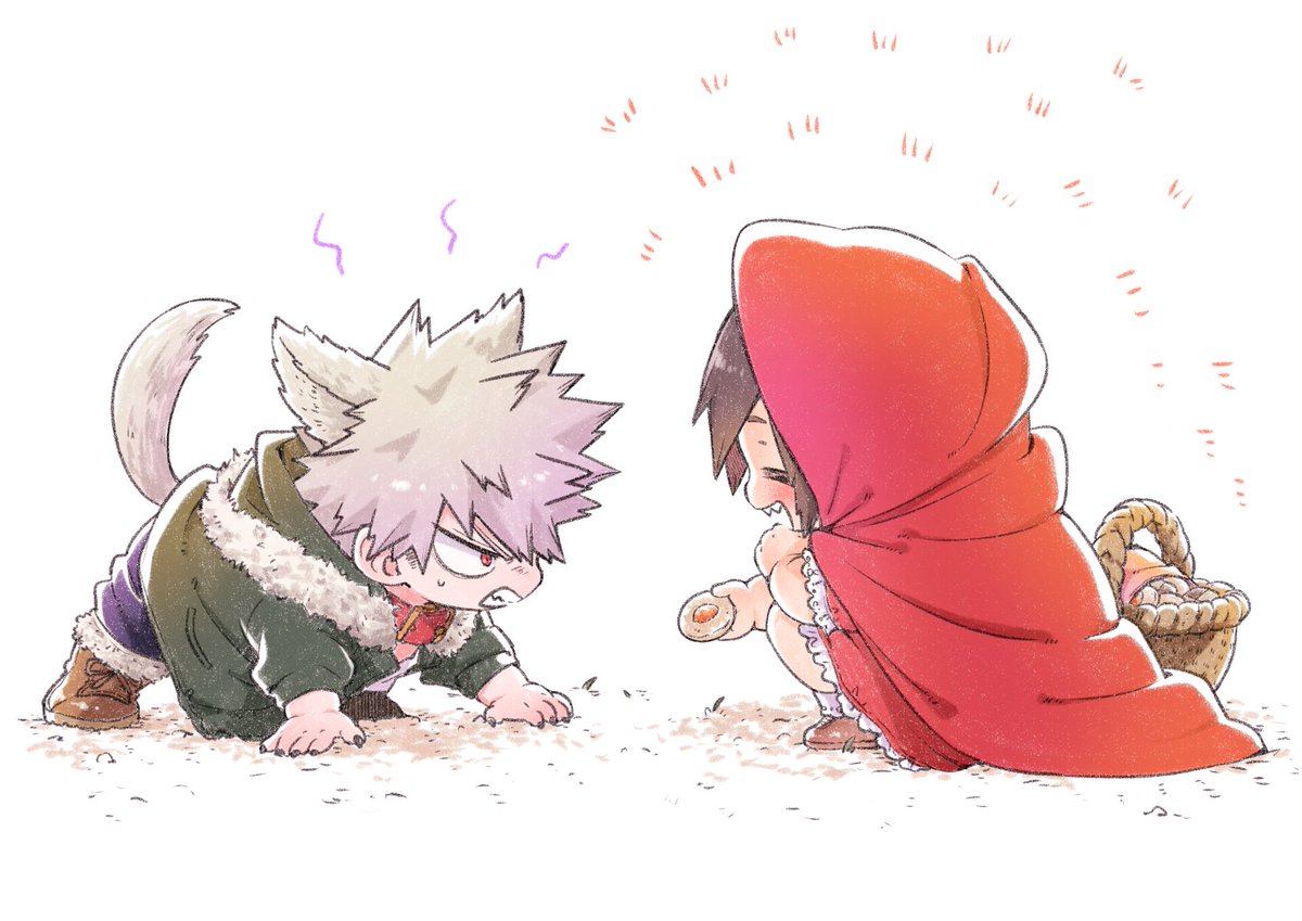 bakugou katsuki ,little red riding hood (grimm) wolf tail wolf ears spiked hair tail animal ears 1girl basket  illustration images