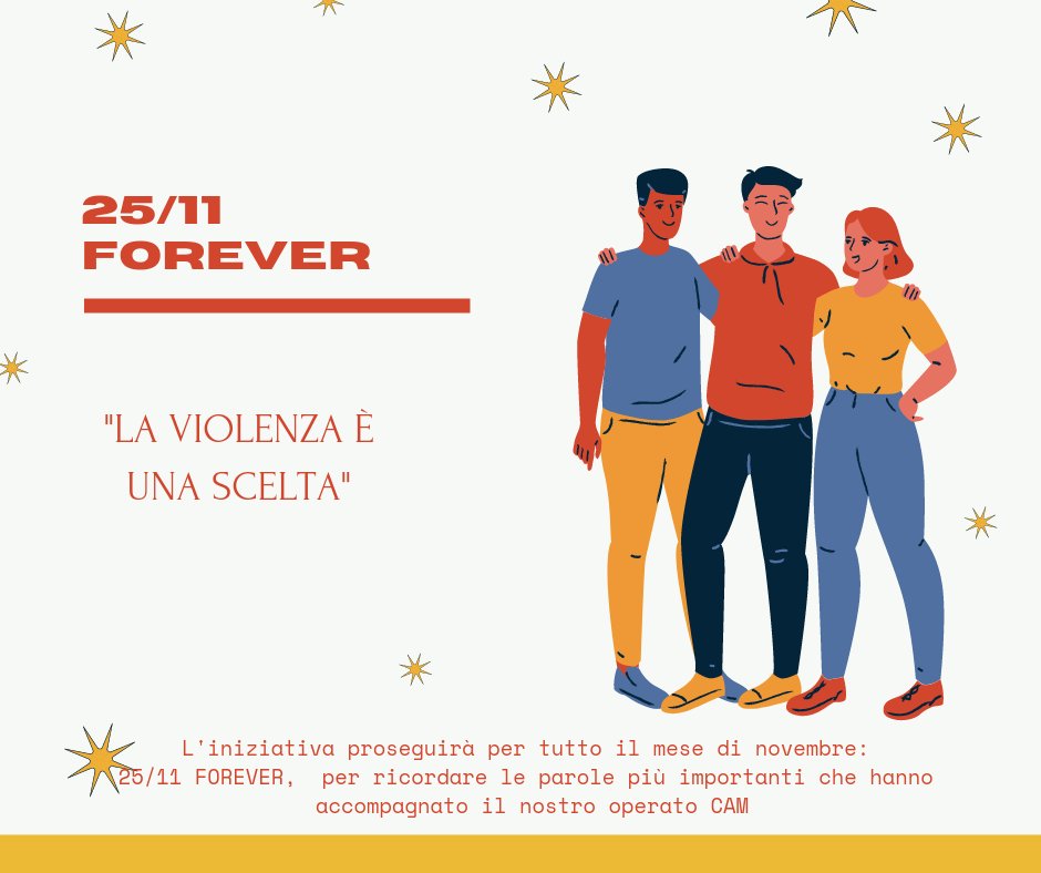 CamSardegna's tweet photo. Vi presentiamo 25/11 FOREVER,  
la campagna del CAM Sardegna per ricordare le parole e le frasi più importanti che hanno 
contraddistinto il nostro operato di contrasto quotidiano alla violenza sulle donne:
una frase al giorno per tutto il mese di novembre!

#25novembre #forever https://t.co/l61o70WiXO