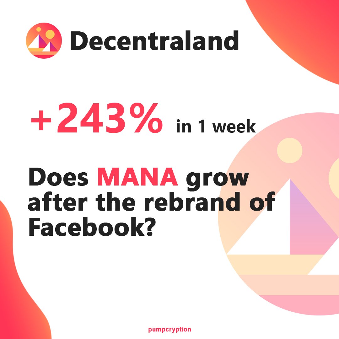 pumpcryption's tweet photo. In the last week, the MANA token earned, as a result, about 243% coming to be worth $2.75.
#cryptocommunity #crypto #decentraland #facebook #mana #ethereum #bitcoin #doge #elon #cryptocurrency #token #elonmusk #dogecoin #blockchain #trade #trading #cryptotrading #pumpcryption https://t.co/gP3dekK4VN
