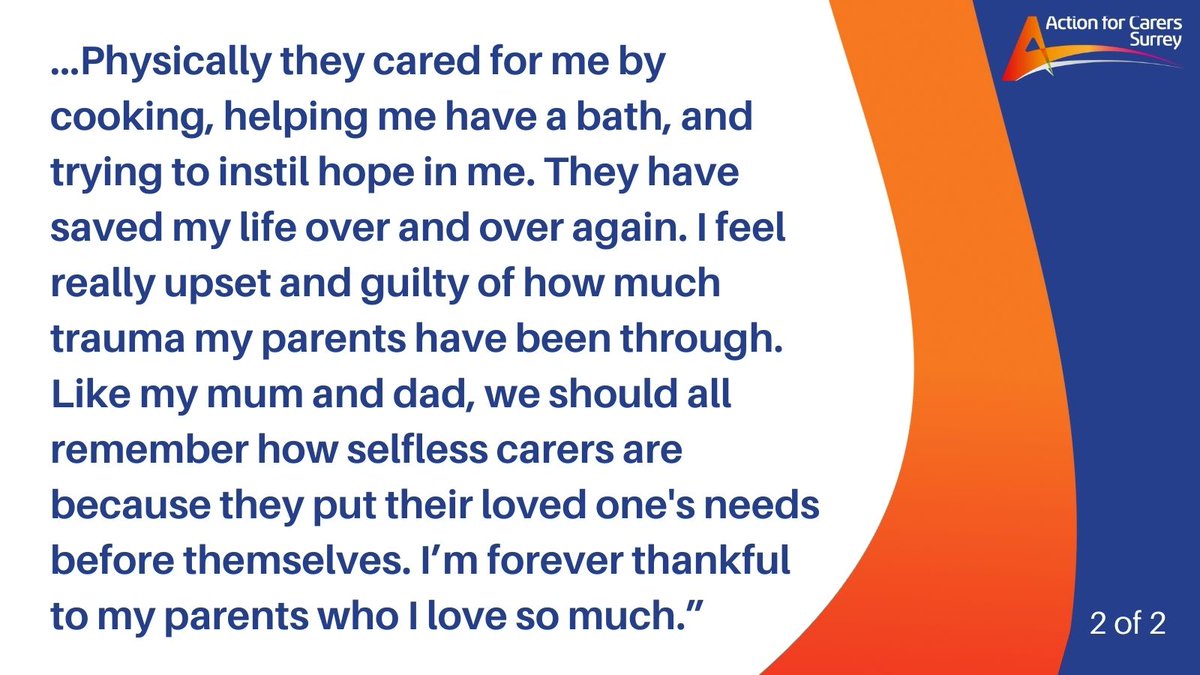 CarersSurrey's tweet image. We often share quotes from #carers about their experience, but we were recently given permission to share the words of a lady who is #caredfor by her parents. Please read this powerful testimony from a different perspective. #unpaidcarers #familycarers
