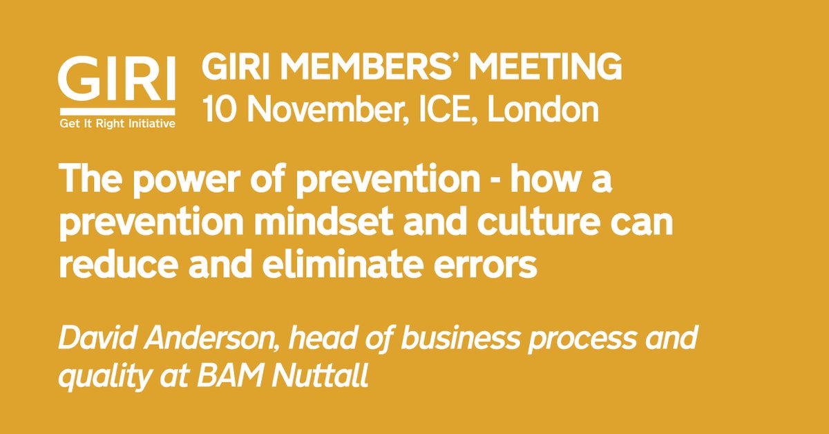 Also talking at our members' meeting is <a href="/AndersonDja22/">David Anderson</a> from @BAMNuttall who will share his insights into the benefits of an error-prevention mindset and culture. 

For the full agenda and to book your free place visit: bit.ly/3zPzcIu