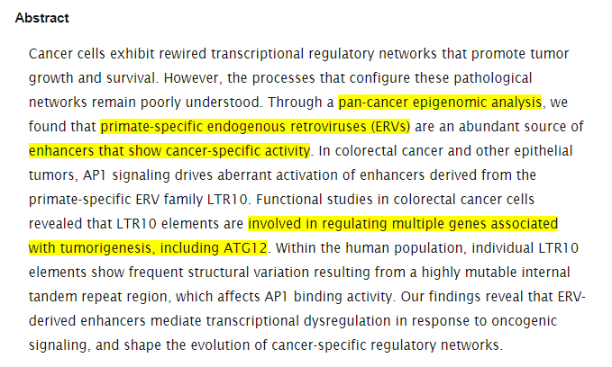 AlbertVilella's tweet photo. Endogenous retroviruses mediate transcriptional rewiring in response to oncogenic signaling in colorectal cancer https://t.co/lKxMaK0ky1 #CancerDx #epigenomics #ColorectalCancer https://t.co/qH6wxF1J2d