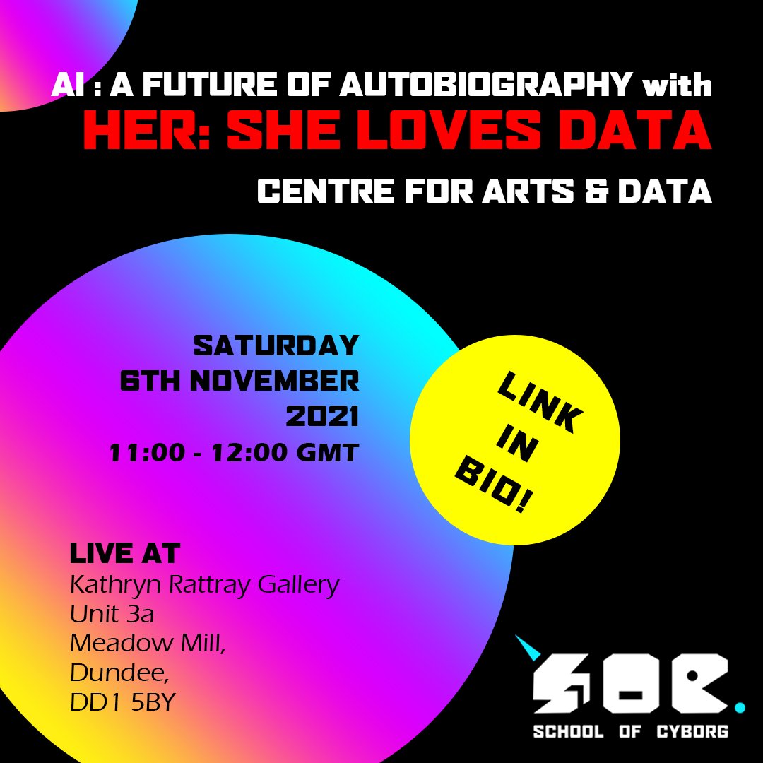 AI: A Future of Autobiography with HER: She Loves Data.
TICKETS - Link in BIO
#schoolofcyborg #neondigitalarts #kathrynrattraygallery #dundee #scotland #ai #cyborg #digitalart #virtualidentity #unicorn #lbgtqia #pride #art #computerart #programming #technology #creativescotland