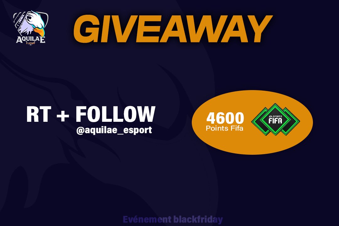 aquilae_esport's tweet photo. [Concours🎁]

Novembre est le mois du #BlackFriday !

Et pour fêter cela, nous vous offrons 4600 points sur #FIFA22 sur la console de votre choix!

RT le tweet &amp; Follow @aquilae_esport!!

Les packs seront en promo pour cet événement là 🤑.

Tirage au sort le 25/11, bonne chance ! https://t.co/zRQjQDj1Dk