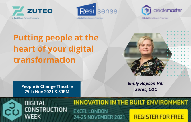 Looking forward to seeing you all at #DCW2021 👀 👷 Join us at the People and Change Theatre on Nov 25th, 3.30 pm. Zutec's COO Emily Hopson-Hill will share her extensive knowledge and expertise of digital transformation implementation. 

zutec.co/2ZLblwE