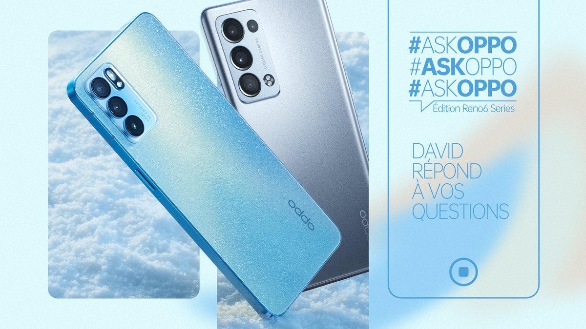 OPPOFrance's tweet photo. David revient bientôt sur les écrans de vos OPPO pour répondre à vos questions sur l'#OPPOReno6Series.
Posez toutes vos questions avec #AskOPPO et il vous répondra trèèèès bientôt 😉 https://t.co/Q5Wd1anmCR