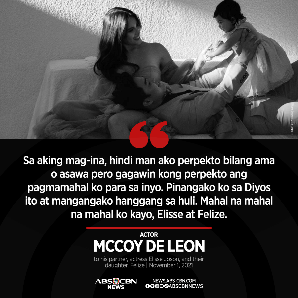 ABSCBNNews's tweet photo. First-time parent McCoy de Leon writes an emotional post for partner Elisse Joson and daughter Felize.

Read more: https://t.co/1yC6RS7NVt https://t.co/27SB5BwqWt