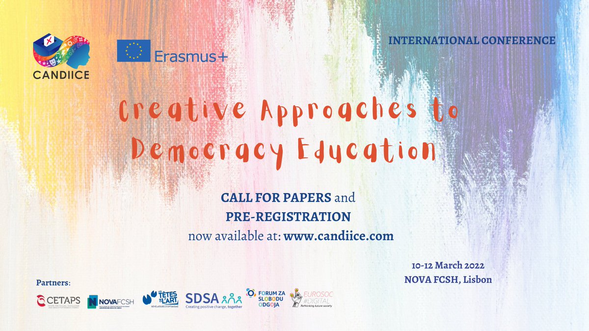 ProjectCANDIICE's tweet photo. Are you working in education/training?
Are you an academic with an interest in citizenship?
Are you interested in creative approaches to teaching and learning? 

If yes, then join us in-person or online at "Creative Approaches to Democracy Education", Lisbon on 10 -12 March 2022. https://t.co/On6sCuAEn9